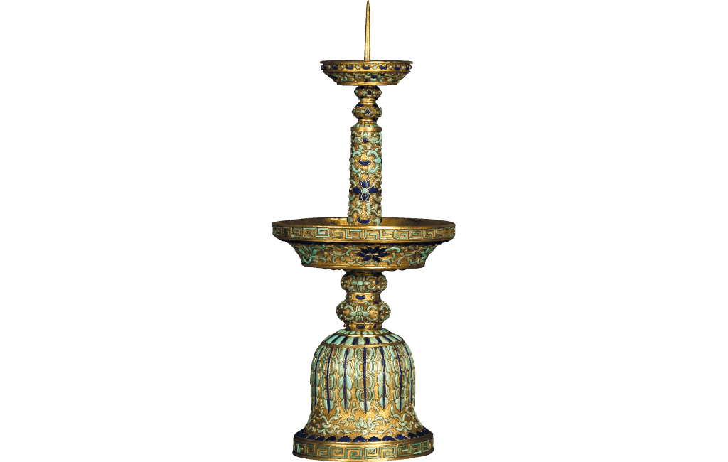 Stone-inlaid gilt bronze candle holder